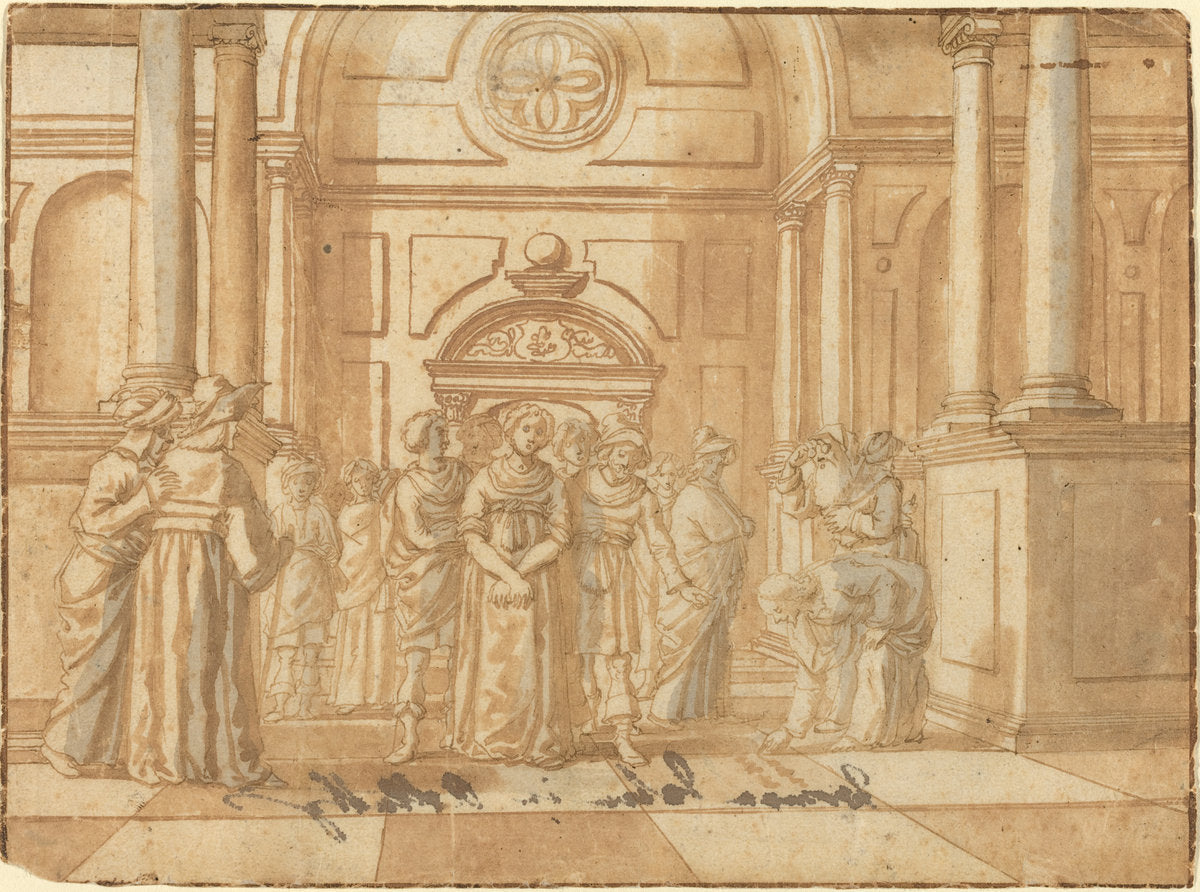 16th century by Netherlandish 16th Century (Christ and the Woman Taken in Adultery), 16X12"(A3)Poster Print