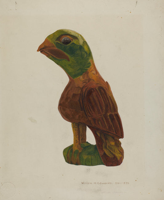 Pa. German Carved Bird by William H. Edwards (American, active c. 1935), 16X12"(A3)Poster Print