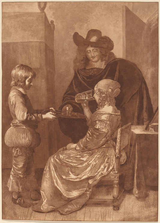 Cavalier and Lady with a Page by Cornelis Ploos van Amstel and Cornelis Brouwer after Gerard ter Borch II (Dutch, active second half 18th century), 16X12"(A3)Poster Print