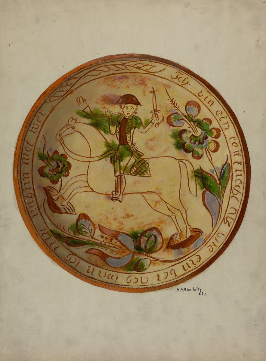 Pa. German Plate by Archie Thompson (American, active c. 1935), 16X12"(A3)Poster Print