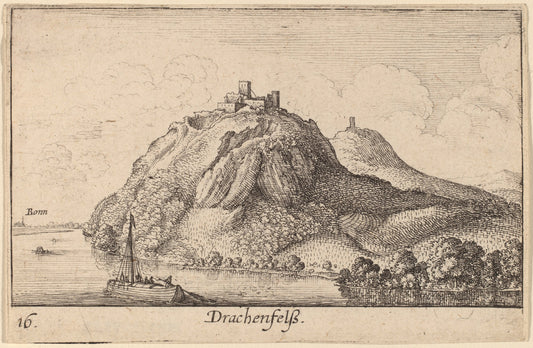 Drachenfels by Wenceslaus Hollar (Bohemian, 1607 - 1677), 16X12"(A3)Poster Print