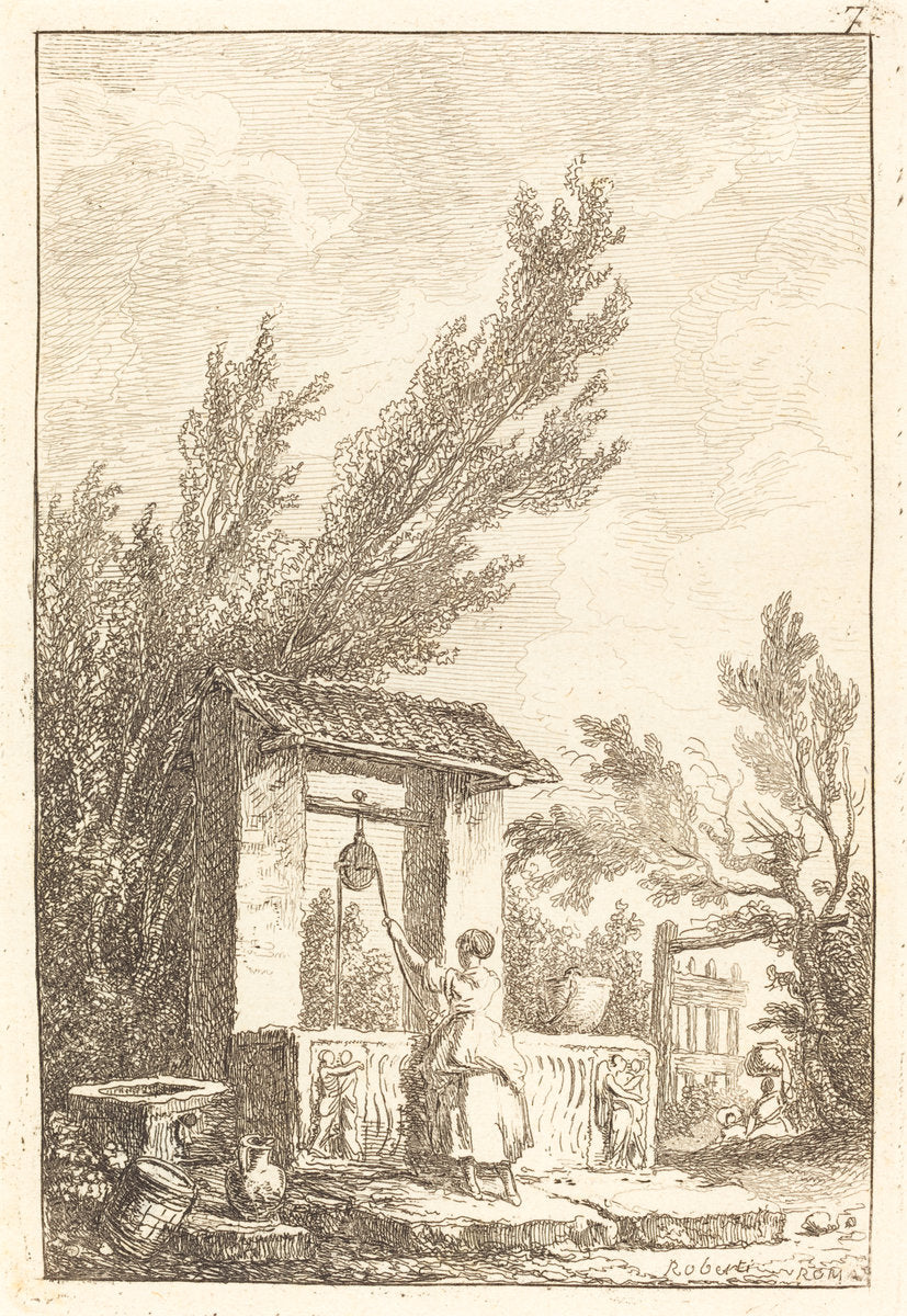 The Well by Hubert Robert (French, 1733 - 1808), 16X12"(A3)Poster Print