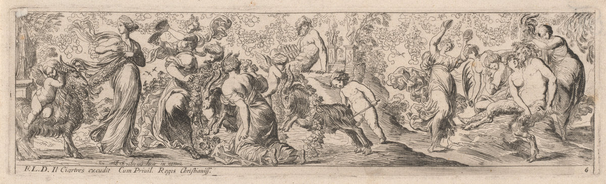 Putto Herding Goats through Garlands by Pierre Brebiette (French, 1598 - c. 1650), 16X12"(A3)Poster Print