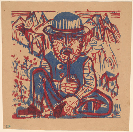 Smoking Peasant by Ernst Ludwig Kirchner (German, 1880 - 1938), 16X12"(A3)Poster Print