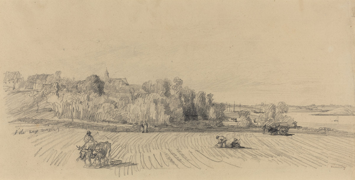 L'Ile aux Moines with Workers in a Field by Eugène Boudin (French, 1824 - 1898), 16X12"(A3)Poster Print