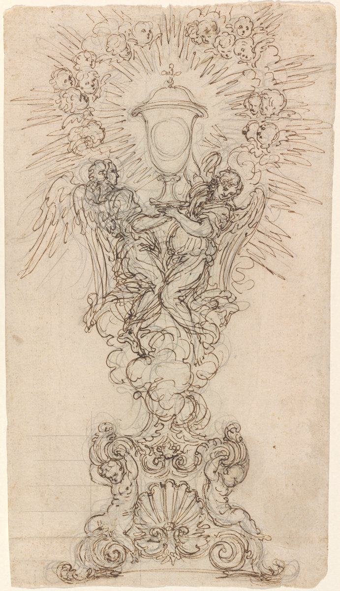 A Monstrance with Two Angels Supporting a Chalice by Giovanni Battista Foggini (Florentine, 1652 - 1725), 16X12"(A3)Poster Print