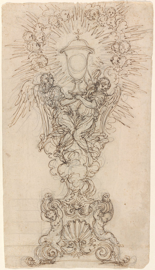 A Monstrance with Two Angels Supporting a Chalice by Giovanni Battista Foggini (Florentine, 1652 - 1725), 16X12"(A3)Poster Print