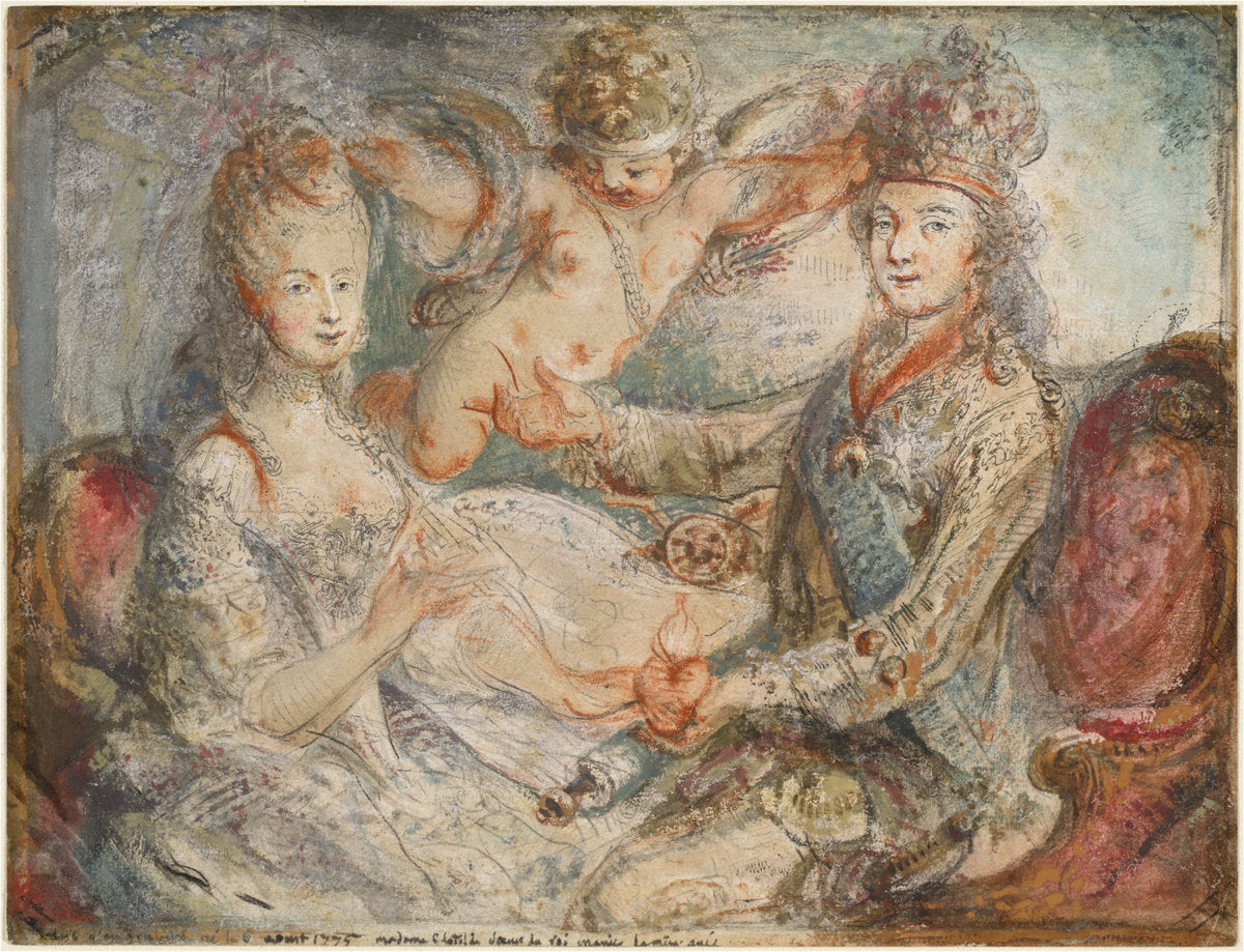 Louis XVI and Marie-Antoinette Crowned by Love by Gabriel Jacques de Saint-Aubin (French, 1724 - 1780), 16X12"(A3)Poster Print