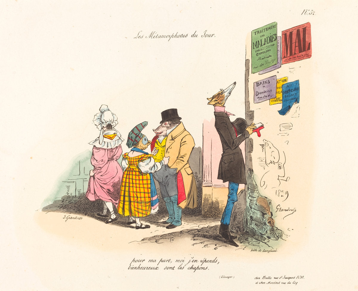 Metamorphoses of the Day: Regrets, or Never till the Next Time by Jean-Ignace-Isidore Grandville (French, 1803 - 1847), 16X12"(A3)Poster Print