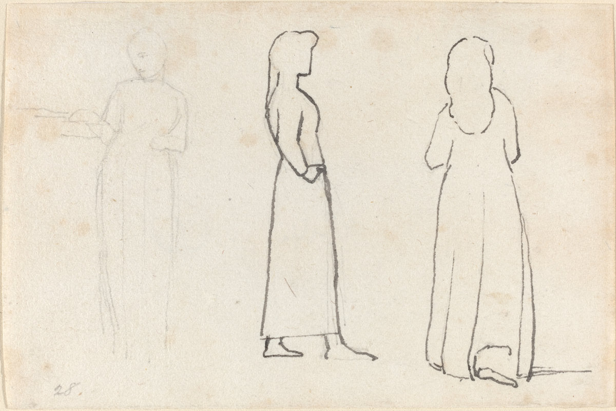 Three Sketches of a Standing Woman by John Flaxman (British, 1755 - 1826), 16X12"(A3)Poster Print