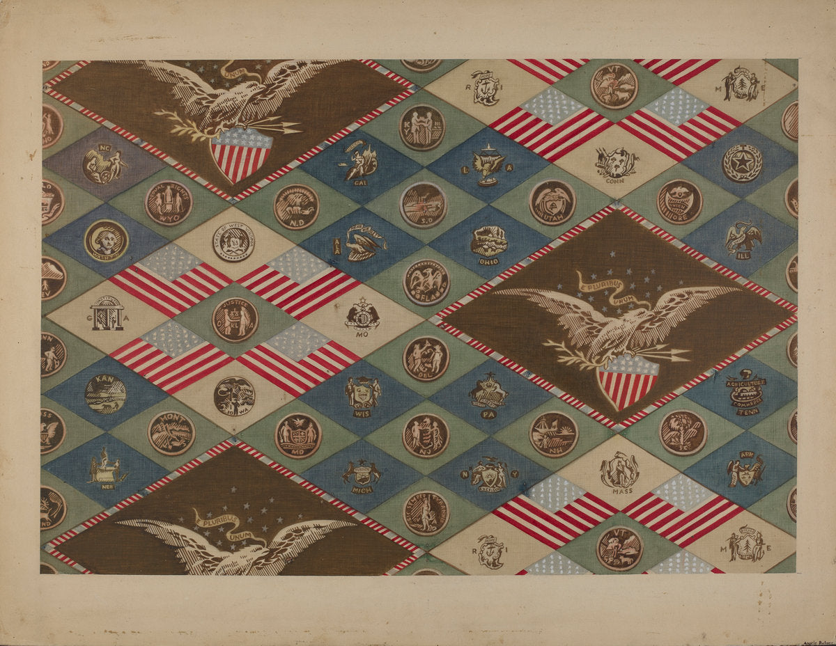 Textile (State Emblems) by Angelo Bulone (American, active c. 1935), 16X12"(A3)Poster Print