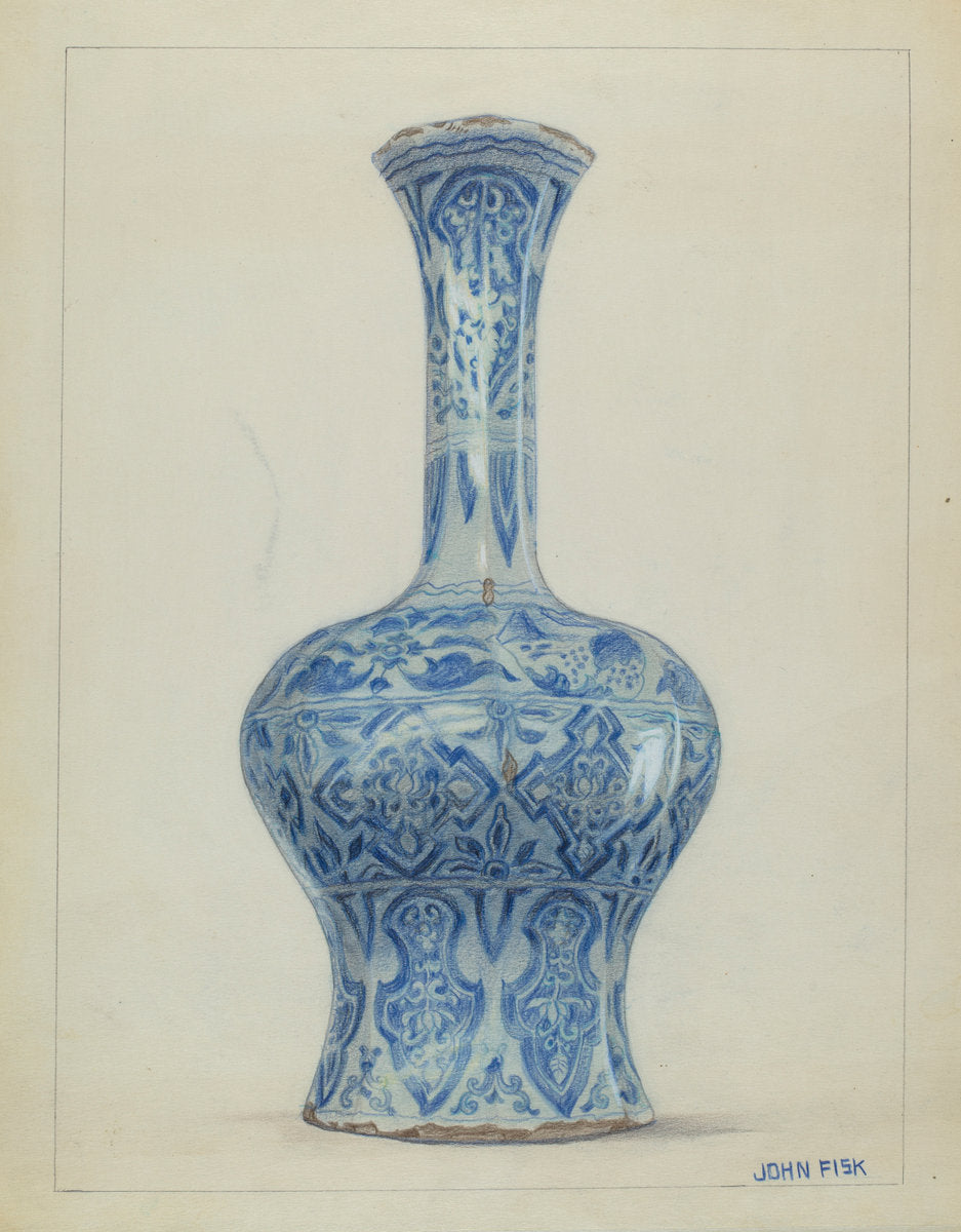 Porcelain Vase by John Fisk (American, active c. 1935), 16X12"(A3)Poster Print