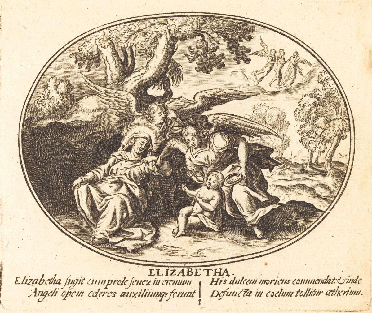 The Flight of Saint Elizabeth with the  Infant Saint John by Balthasar Moncornet (French, c. 1600 - 1668), 16X12"(A3)Poster Print