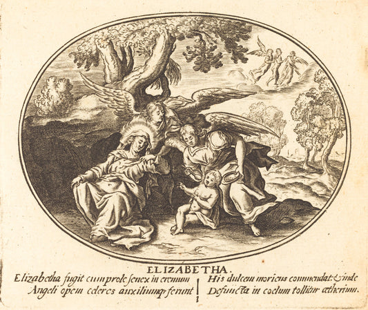 The Flight of Saint Elizabeth with the  Infant Saint John by Balthasar Moncornet (French, c. 1600 - 1668), 16X12"(A3)Poster Print