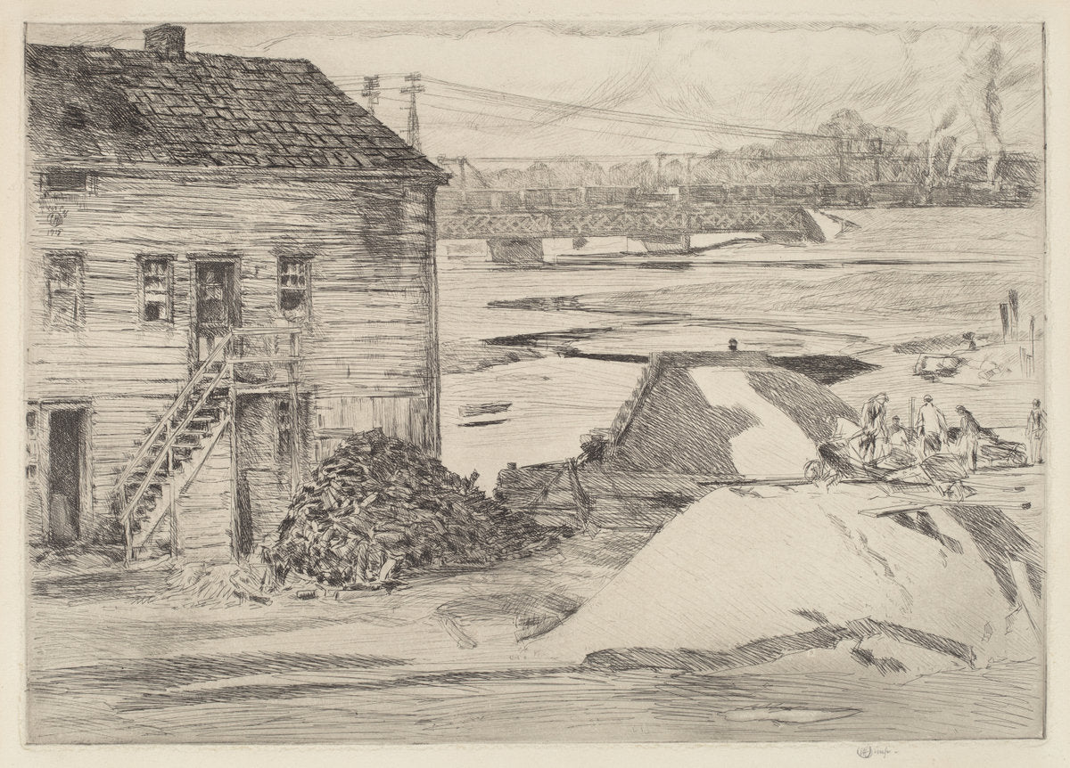 Low Tide, Cos Cob Bridge by Childe Hassam (American, 1859 - 1935), 16X12"(A3)Poster Print