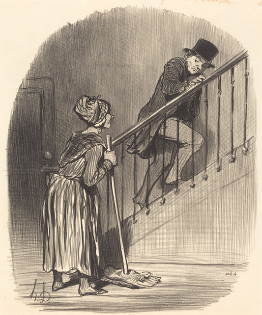 Ma femme est-elle a la maison? by Honoré Daumier (French, 1808 - 1879), 16X12"(A3)Poster Print