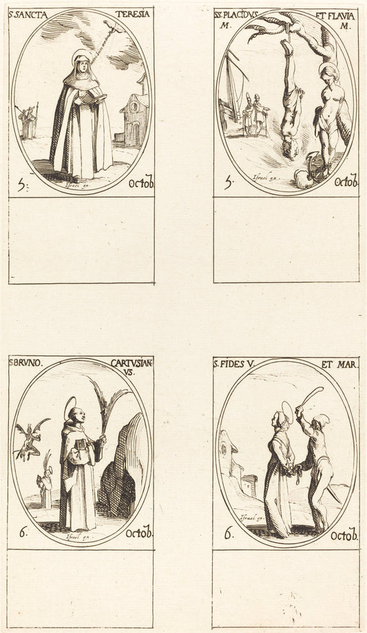 St. Theresa; St. Placidus and Flavia; St. Bruno; St. Faith by Jacques Callot (French, 1592 - 1635), 16X12"(A3)Poster Print