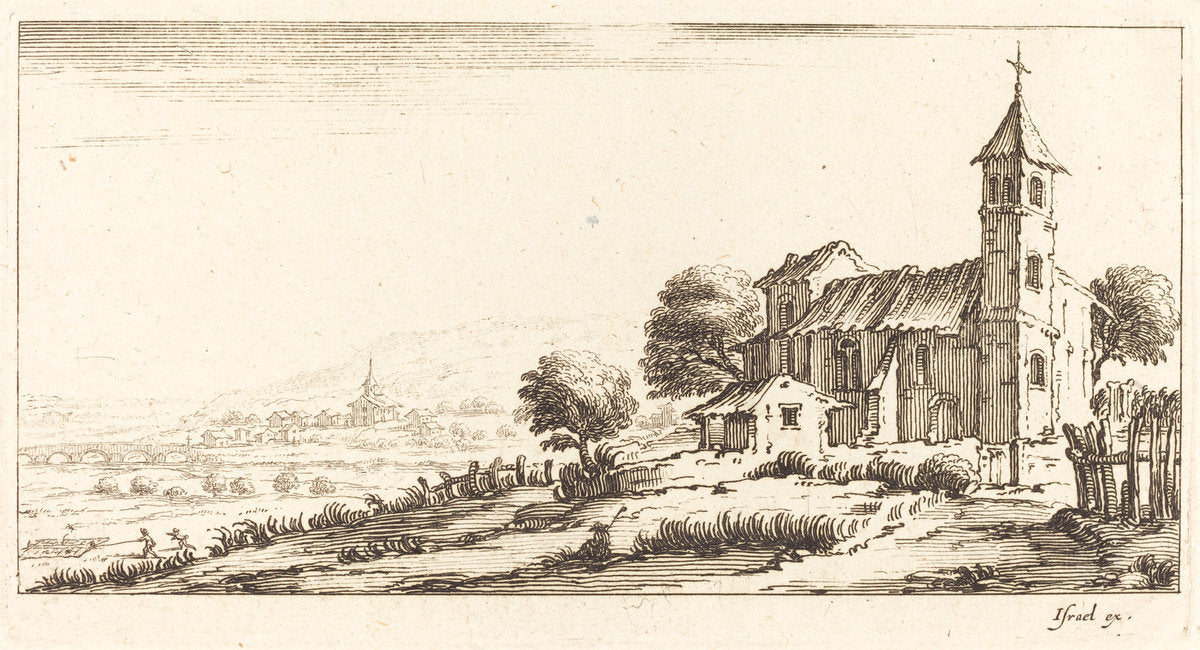 in or after 1635 by after Jacques Callot (Village Church), 16X12"(A3)Poster Print