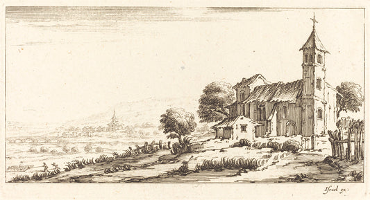 in or after 1635 by after Jacques Callot (Village Church), 16X12"(A3)Poster Print
