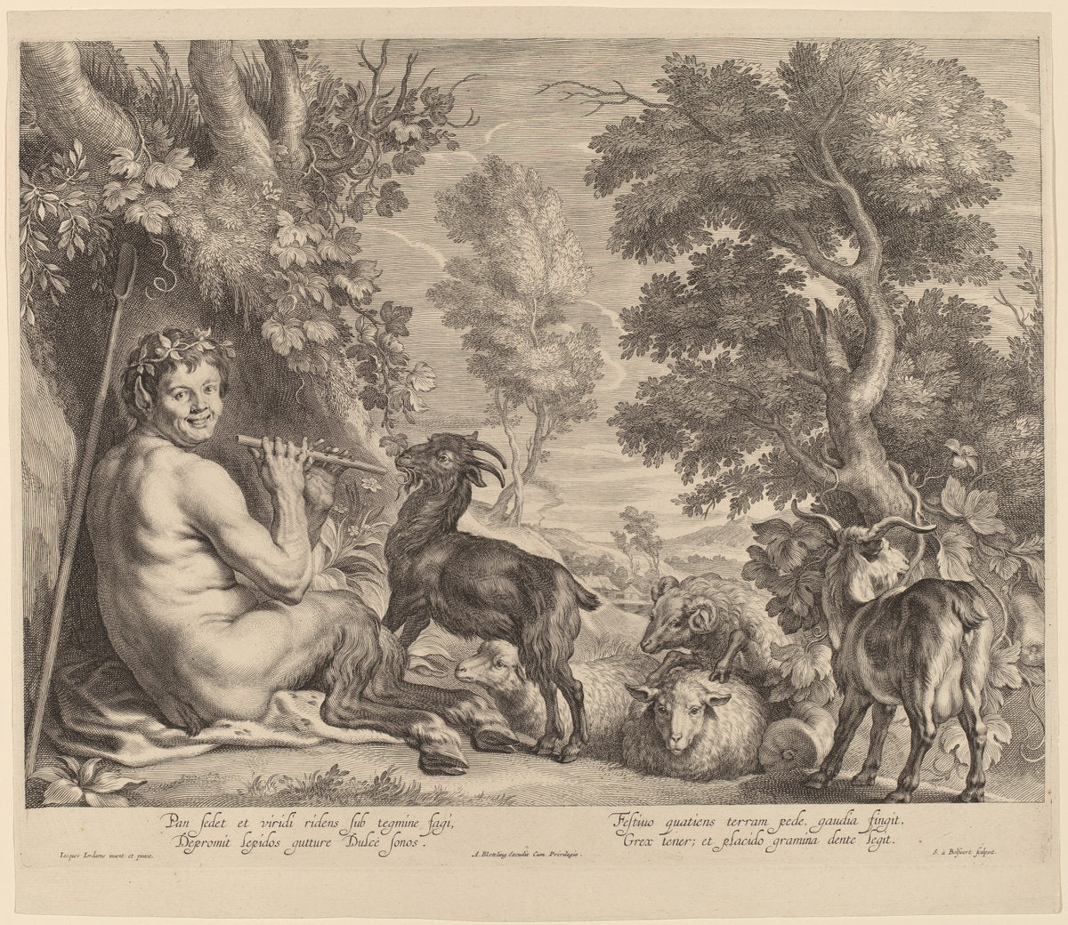 Pan Playing the Flute by Schelte Adams Bolswert after Jacob Jordaens (Flemish, 1586 - 1659), 16X12"(A3)Poster Print