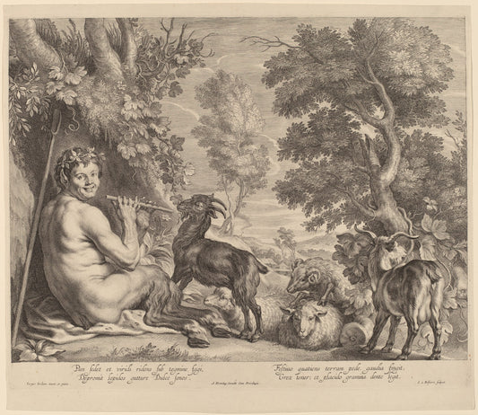 Pan Playing the Flute by Schelte Adams Bolswert after Jacob Jordaens (Flemish, 1586 - 1659), 16X12"(A3)Poster Print