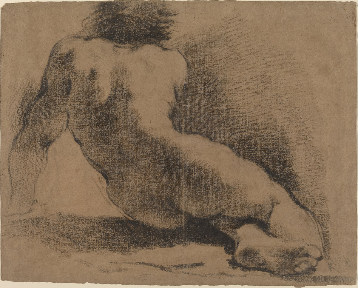 Seated Nude Boy Seen from the Back by Giovanni Francesco Barbieri, called Guercino (Bolognese, 1591 - 1666), 16X12"(A3)Poster Print