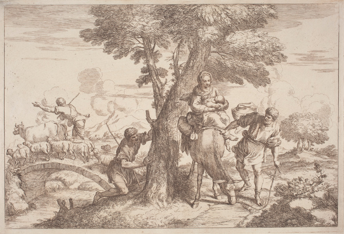 The Flight into Egypt with a Shepherd Watching from Behind a Tree by Gaetano Zompini, after Giovanni Benedetto Castiglione (Italian, 1700 - 1778), 16X12"(A3)Poster Print