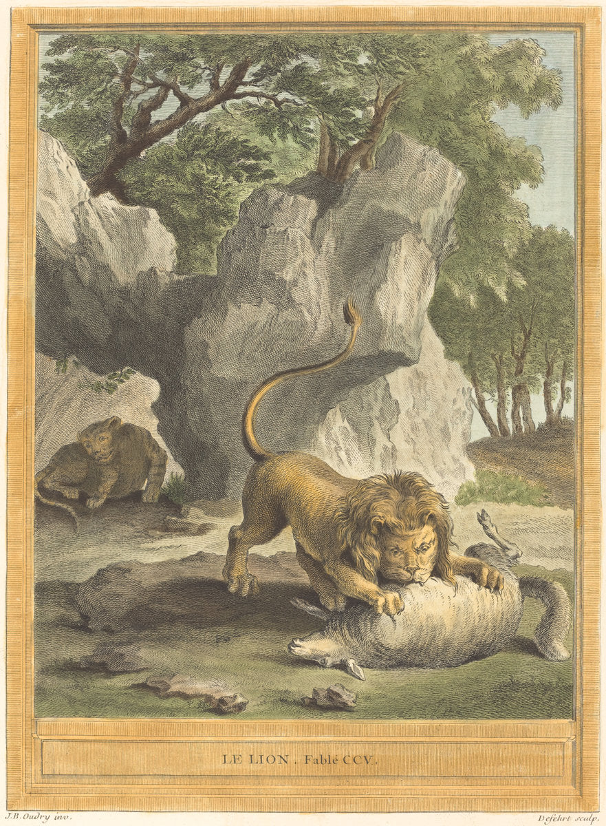 Le lion (The Lion) by A.-J. de Fehrt after Jean-Baptiste Oudry (French, 1723 - 1774), 16X12"(A3)Poster Print