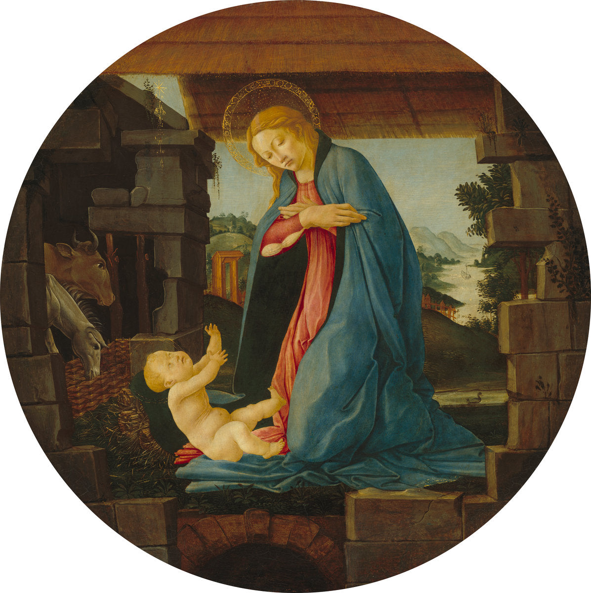 The Virgin Adoring the Child by Sandro Botticelli (Florentine, 1446 - 1510), 16X12"(A3)Poster Print