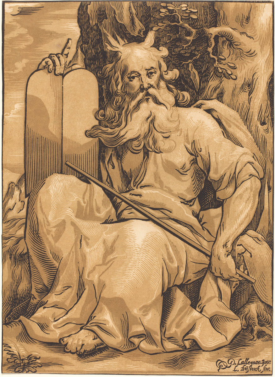 Moses with the Tablets of Law by Ludwig Büsinck after Georges Lallemand (German, c. 1590 - 1669), 16X12"(A3)Poster Print