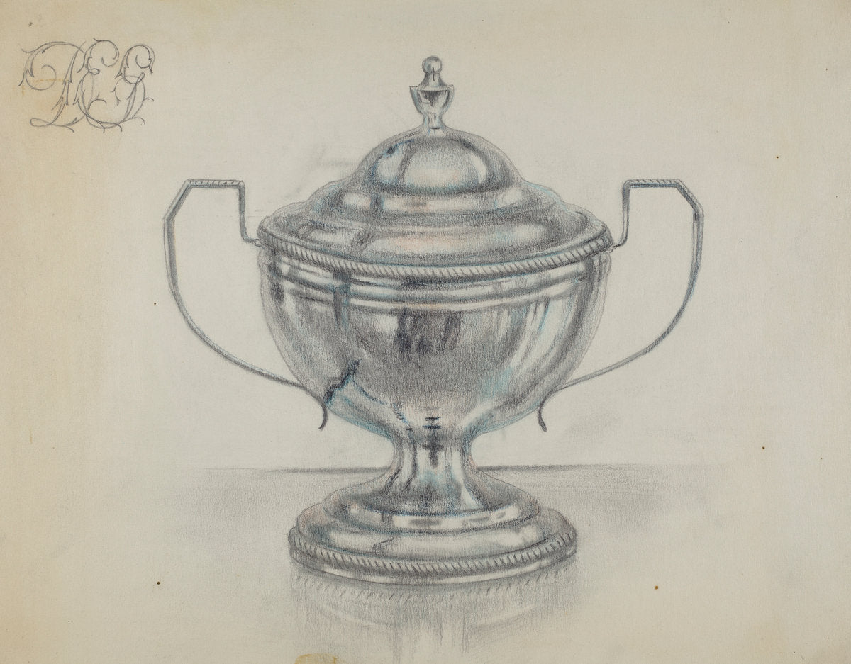 Silver Sugar Bowl by Herbert Russin (American, active c. 1935), 16X12"(A3)Poster Print
