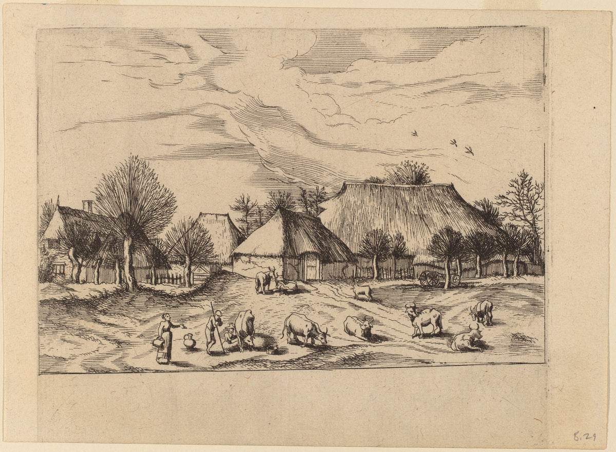Farms by Johannes and Lucas van Doetechum after Master of the Small Landscapes (Dutch, died 1605), 16X12"(A3)Poster Print