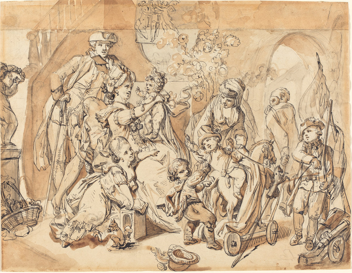 The Happy Family with Children Playing by Johann Eleazar Schenau (German, 1737 - 1806), 16X12"(A3)Poster Print
