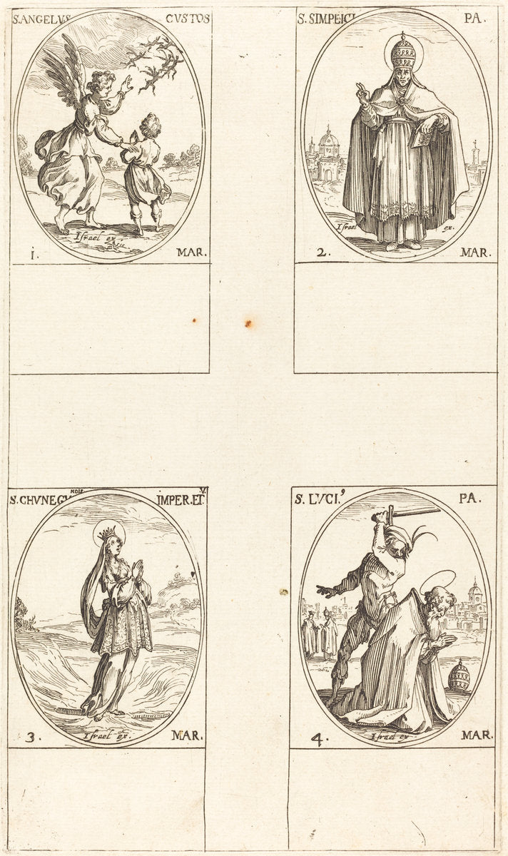 The Guardian Angel; St. Simplici; St. Cunegundes; St. Luci by Jacques Callot (French, 1592 - 1635), 16X12"(A3)Poster Print