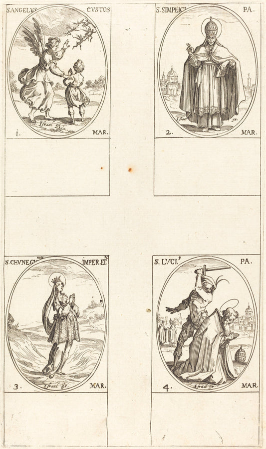 The Guardian Angel; St. Simplici; St. Cunegundes; St. Luci by Jacques Callot (French, 1592 - 1635), 16X12"(A3)Poster Print