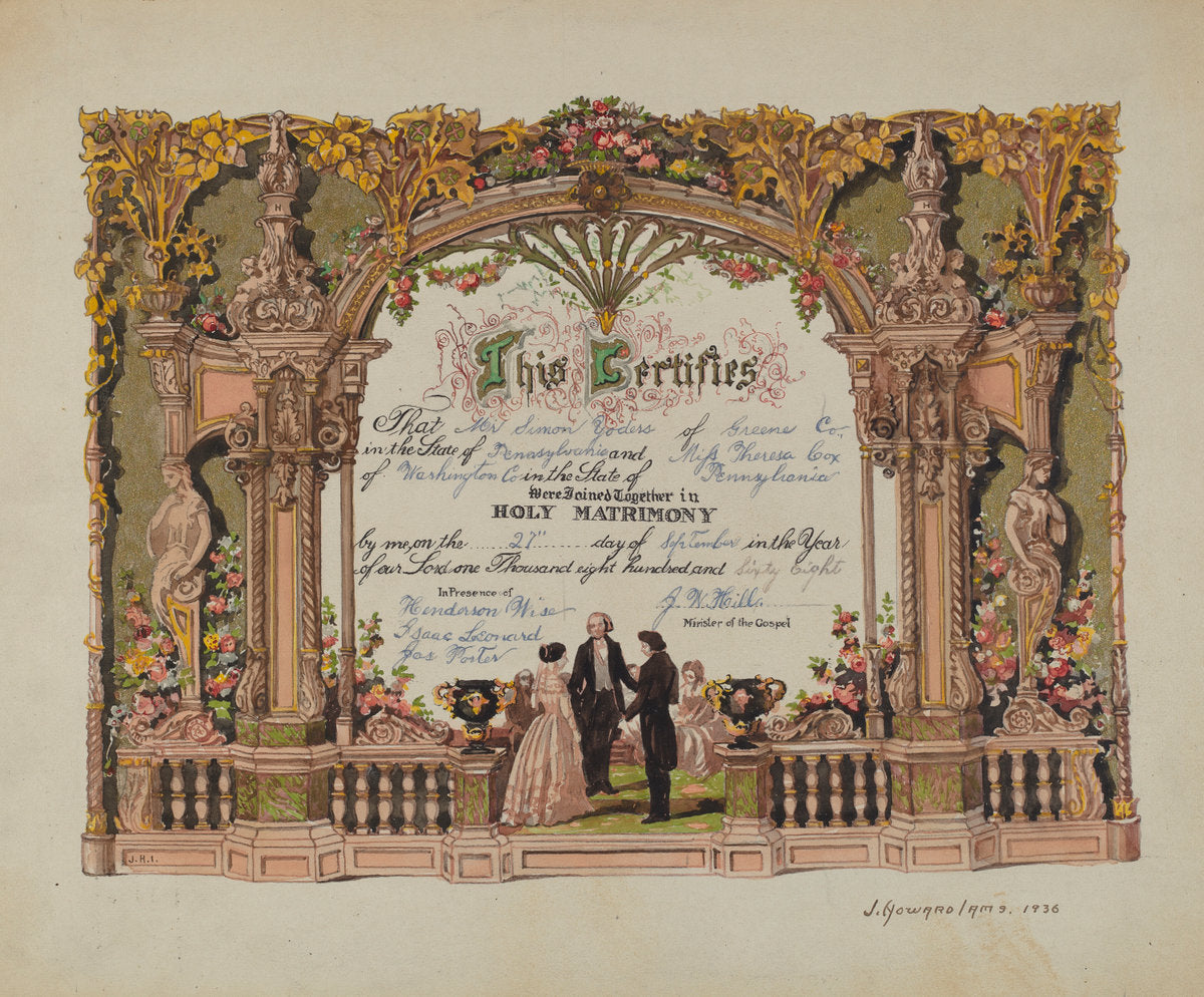 Marriage Certificate by J. Howard Iams (American, active c. 1935), 16X12"(A3)Poster Print
