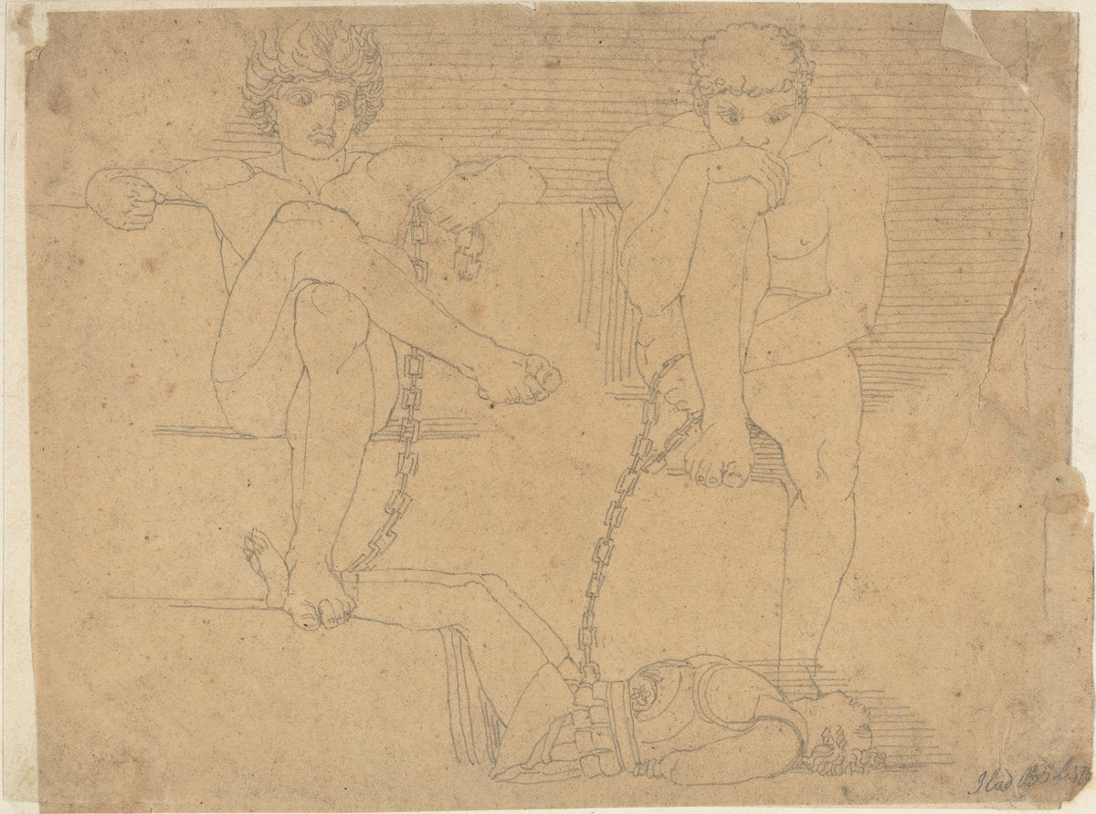 Otus and Ephialtes Holding Mars Captive by John Flaxman (British, 1755 - 1826), 16X12"(A3)Poster Print