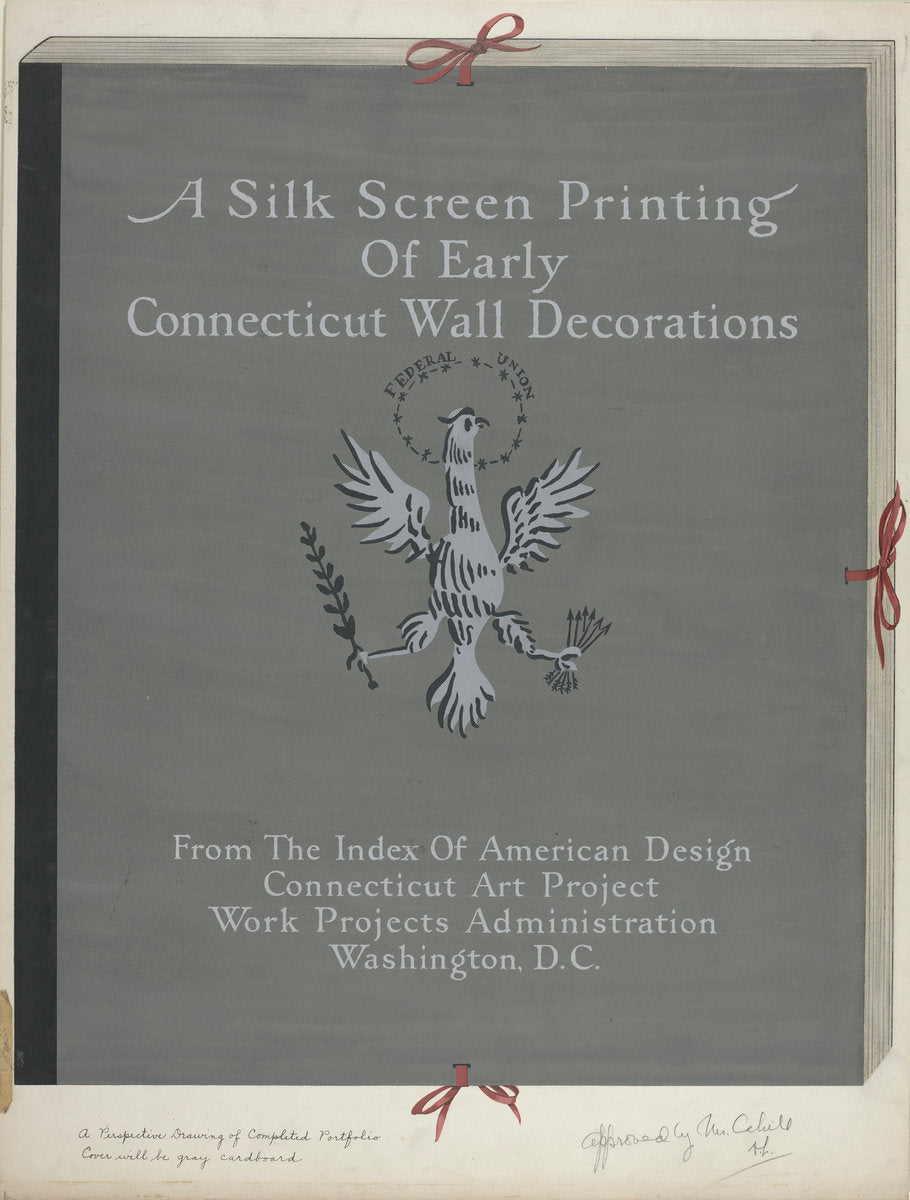 A Silk Screen Printing of Early Connecticut Wall Decorations, Portfolio Cover by Lawrence Flynn (American, 1900 - 1973), 16X12"(A3)Poster Print