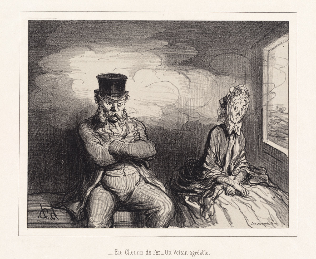 En Chemin de fer... un voisin agréable (On the Railroad: A Pleasant Neighbor) by Honoré Daumier (French, 1808 - 1879), 16X12"(A3)Poster Print