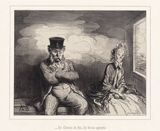En Chemin de fer... un voisin agréable (On the Railroad: A Pleasant Neighbor) by Honoré Daumier (French, 1808 - 1879), 16X12"(A3)Poster Print