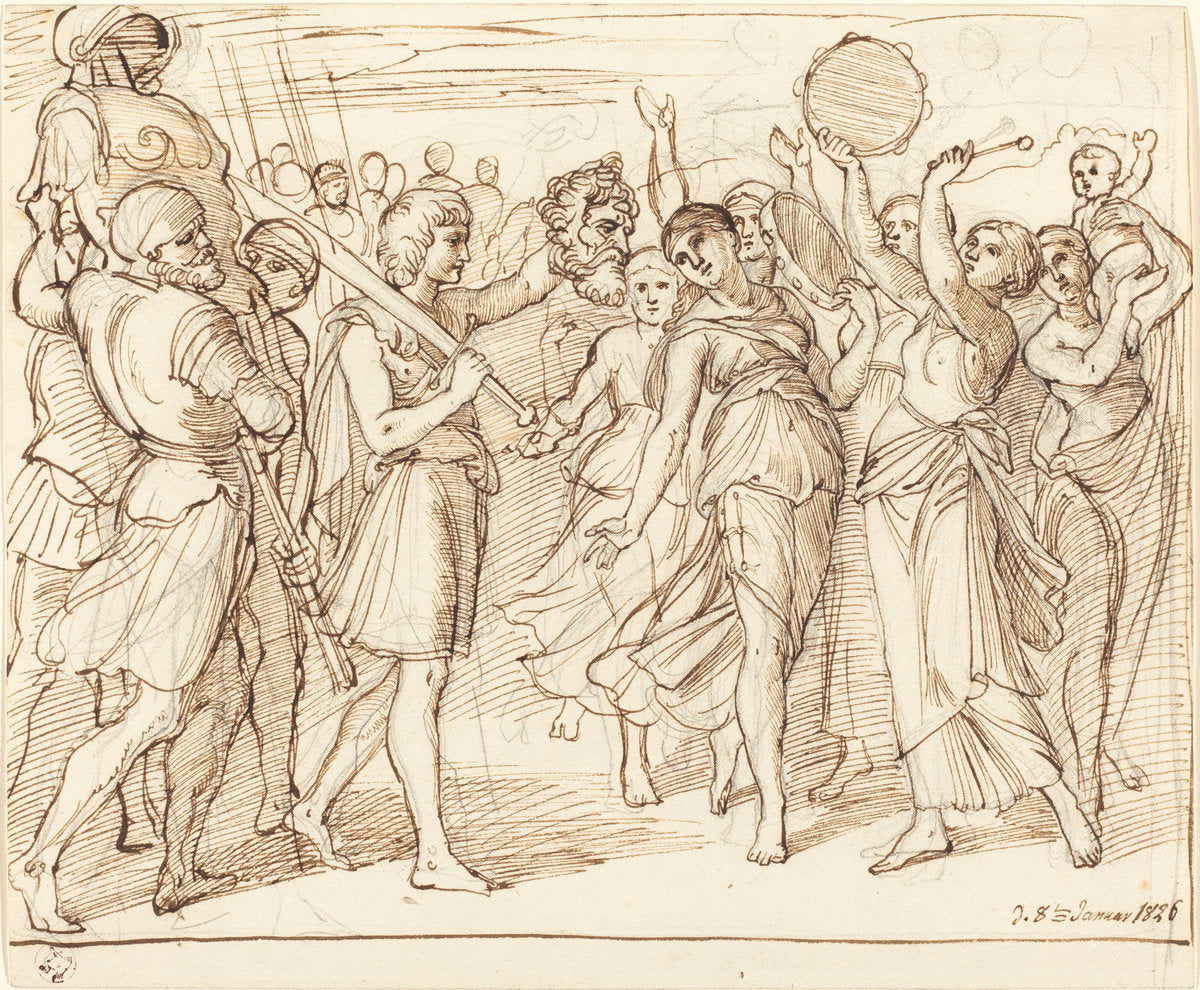 The Triumph of David by Julius Schnorr von Carolsfeld (German, 1794 - 1872), 16X12"(A3)Poster Print