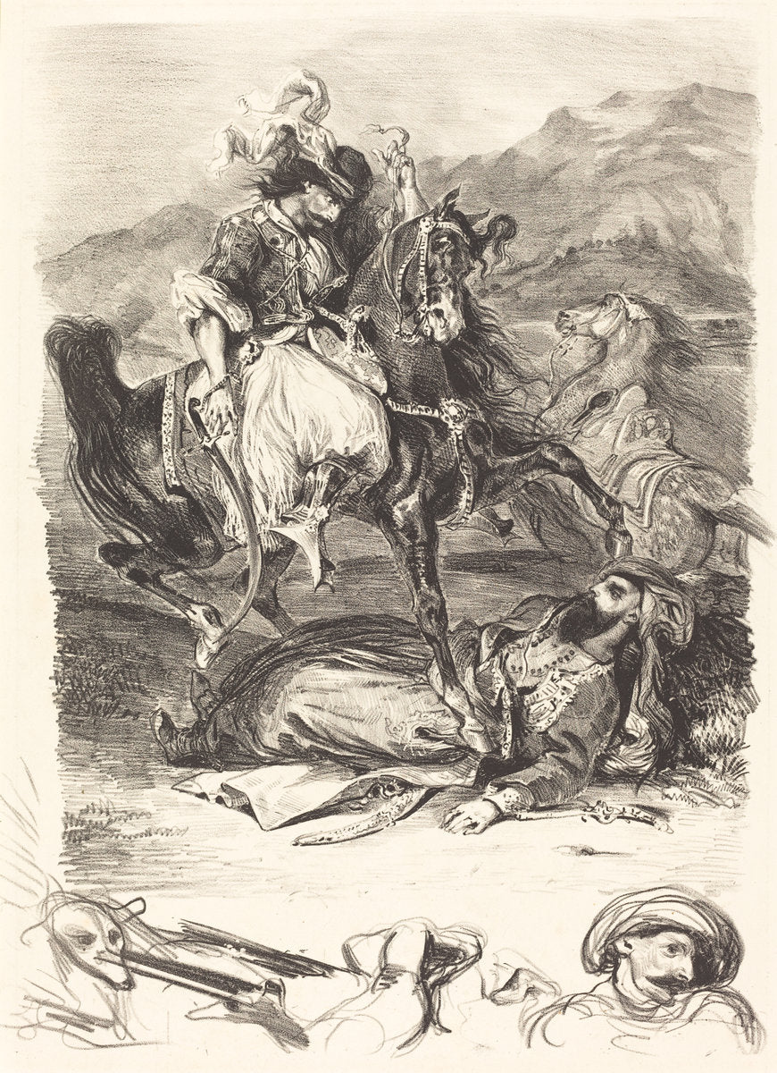 The Battle of the Giaour and the Pasha (Combat du Giaour et du Pacha) by Eugène Delacroix (French, 1798 - 1863), 16X12"(A3)Poster Print