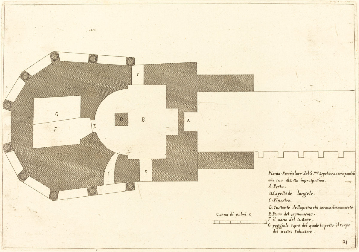 Plan of the Church of the Holy Sepulchre by Jacques Callot (French, 1592 - 1635), 16X12"(A3)Poster Print
