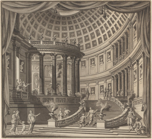 Design for a Stage Curtain: The Interior of an Elaborate Temple Dedicated to Illustrious Men by Ennemond Alexandre Petitot (French, 1727 - 1801), 16X12"(A3)Poster Print