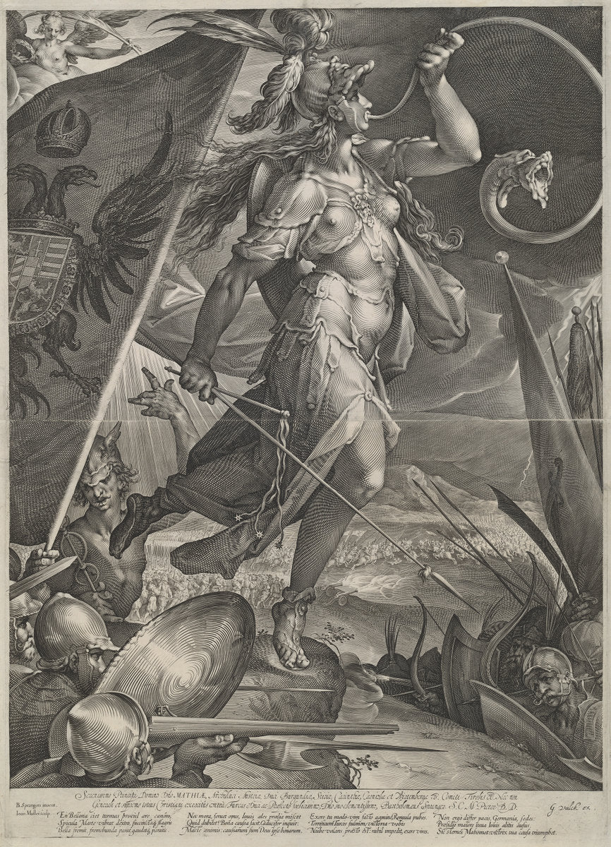 Bellona Leading the Imperial Armies Against the Turks by Jan Muller after Bartholomaeus Spranger (Dutch, 1571 - 1628), 16X12"(A3)Poster Print