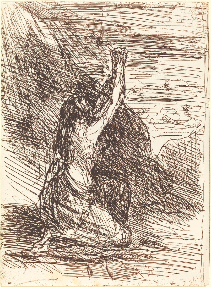 Mary Magdalene Kneeling (Madeleine a genoux) by Jean-Baptiste-Camille Corot (French, 1796 - 1875), 16X12"(A3)Poster Print