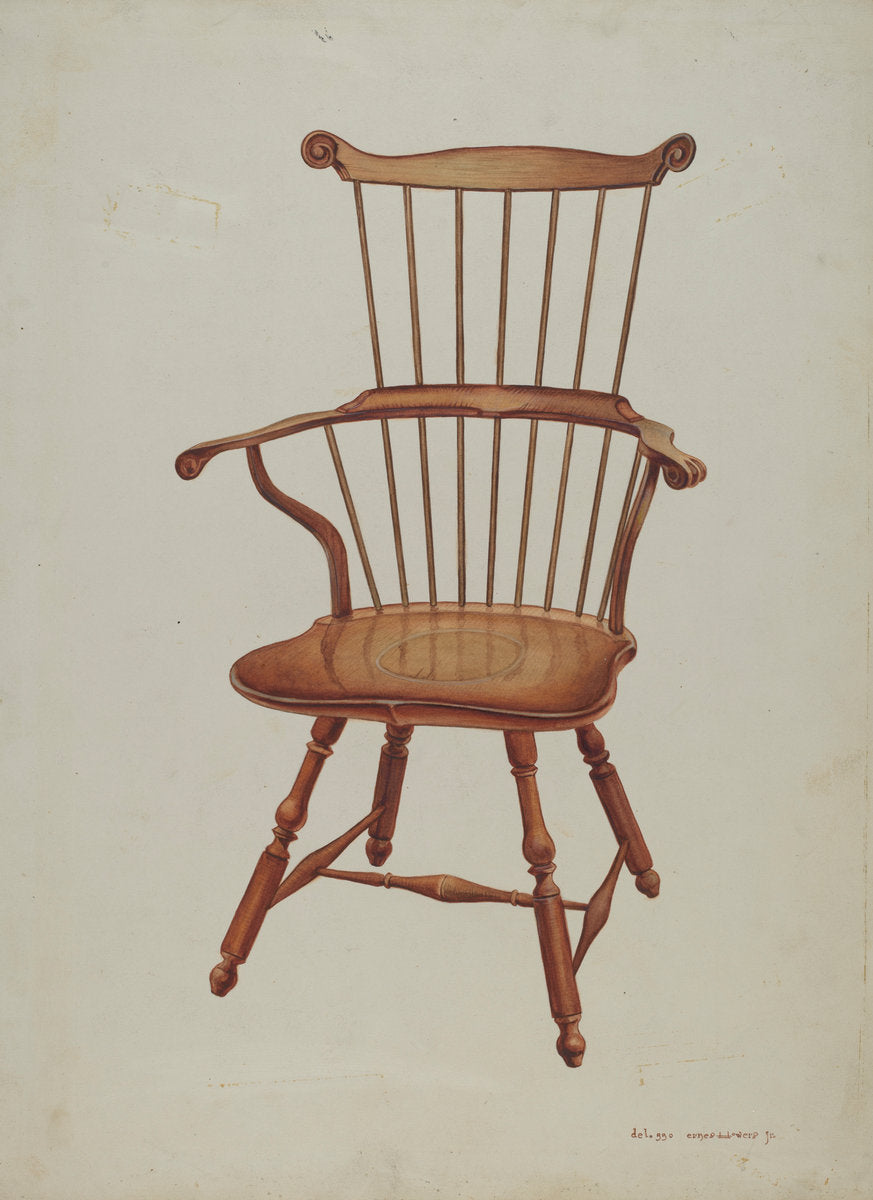 Windsor Comb-back Chair by Ernest A. Towers, Jr. (American, active c. 1935), 16X12"(A3)Poster Print