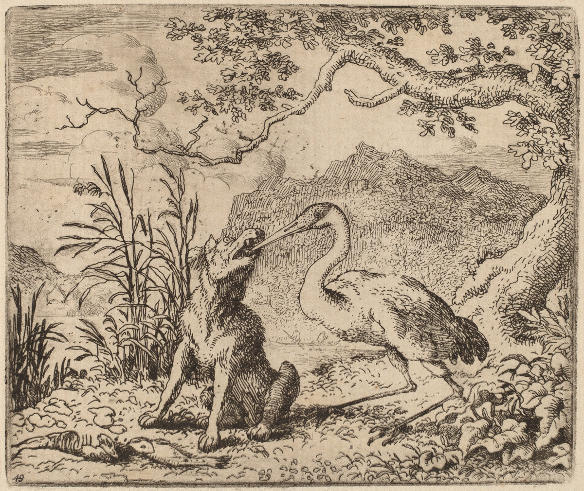The Wolf and the Crane by Allart van Everdingen (Dutch, 1621 - 1675), 16X12"(A3)Poster Print