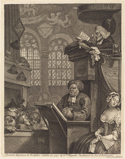 The Sleeping Congregation by William Hogarth (English, 1697 - 1764), 16X12"(A3)Poster Print