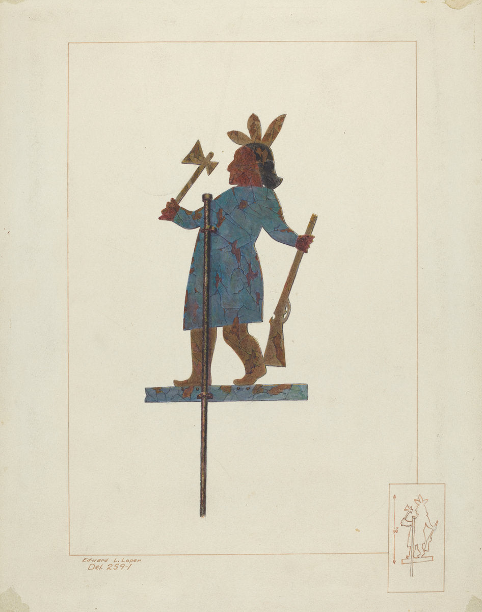 Indian Chief Weather Vane by Edward L. Loper (American, born 1916), 16X12"(A3)Poster Print